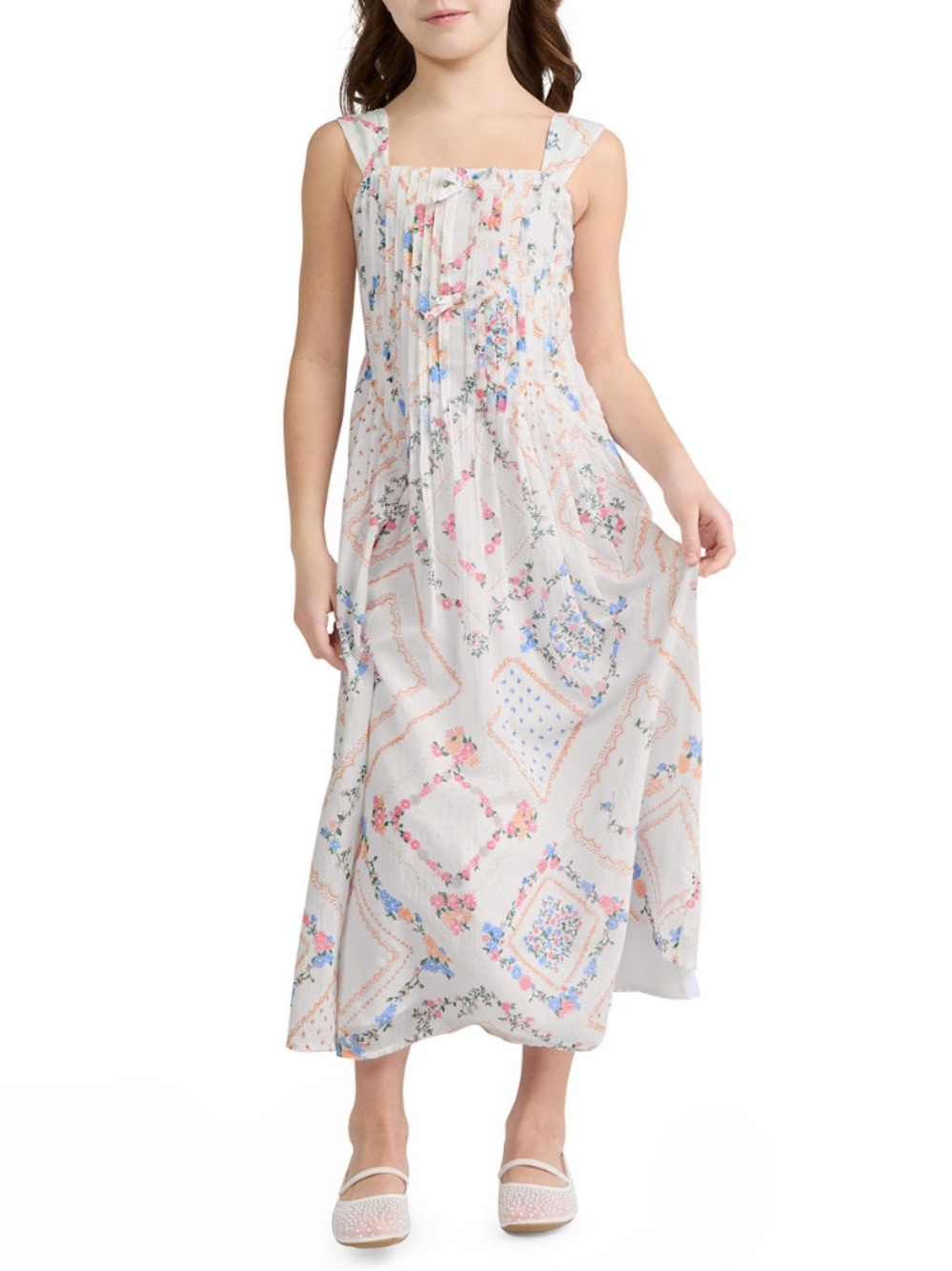 NEW Abercrombie Kids - Girls Light Floral Dress - White with Pastel Print